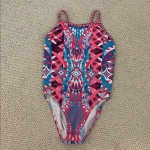 amanzi pink, purple, blue suit size 28